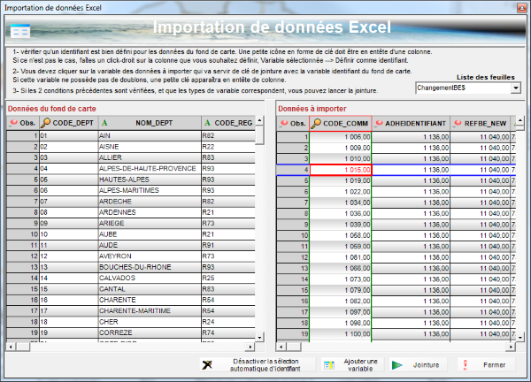 Import de donns sur la carte